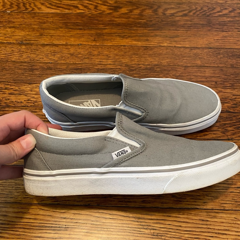 Light gray slip on Vans shoes. Women’s size 8.5